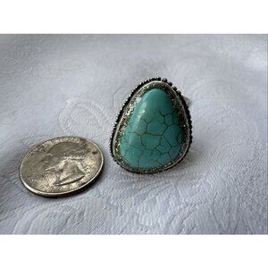 CHICO'S WOMEN'S SILVER TONE TURQUOISE RESIN RING (SIZE 8) NEW